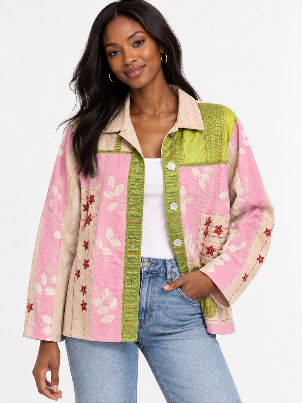Parsley & Sage Pink and Green Patchwork Quilted Jacket XL